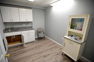 An exam room in the renovated trailer.